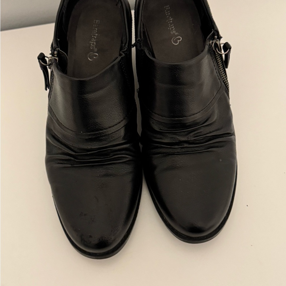BareTraps Raini Black Leather Zippered Stretch Ankle Booties - Picture 6 of 7